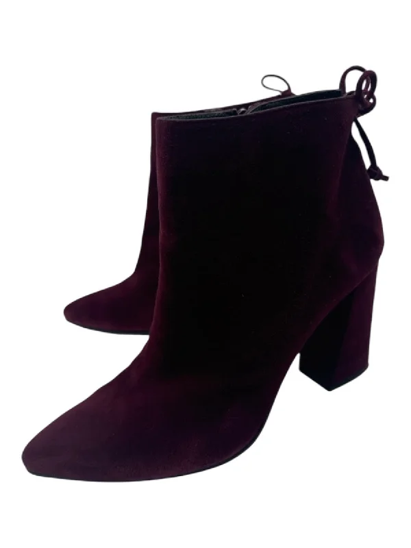 booties for road trips-  Stuart Weitzman Shoe Size 8.5 Maroon Suede Side Zip Back Tie Pointed Toe Booties