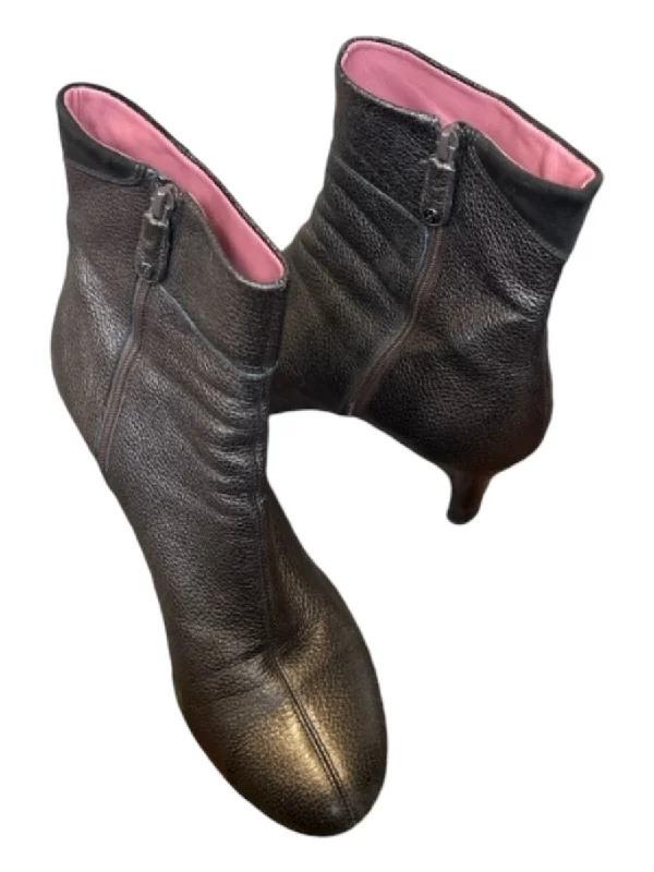 booties with stiletto heel-  Cole Haan Shoe Size 9B Bronze Leather Stiletto Side Zip Metallic Booties