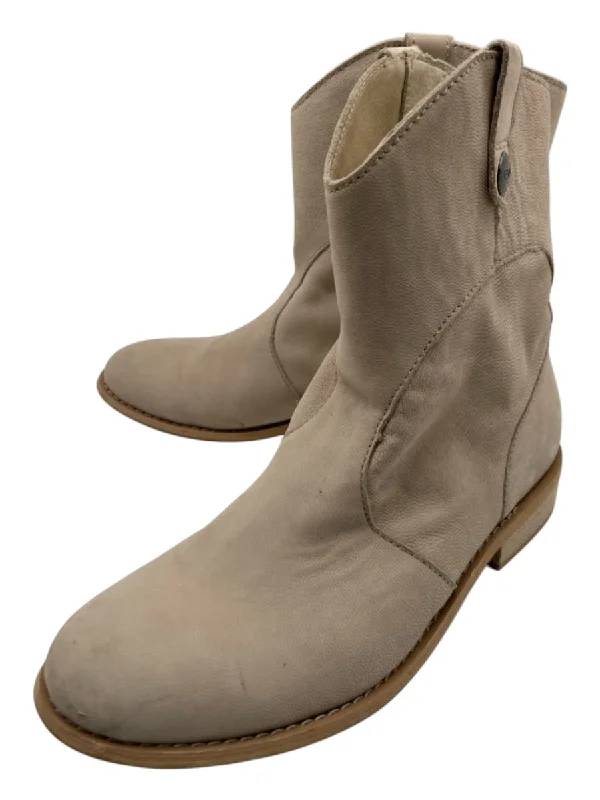 booties for summer-  Emu Shoe Size 8 Taupe Leather Round Toe Side Button Booties