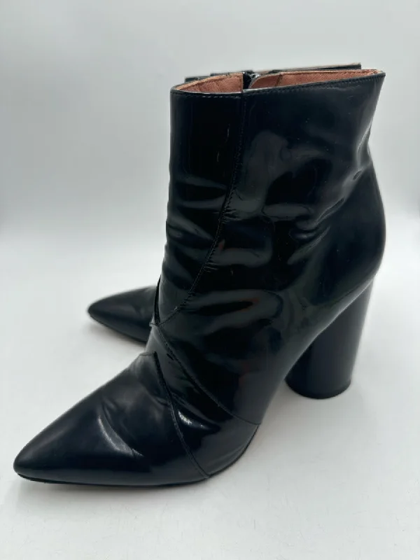 booties for sightseeing-  Sigerson Morrison Shoe Size 7 Black Patent Leather Pointed Toe Side Zip Booties