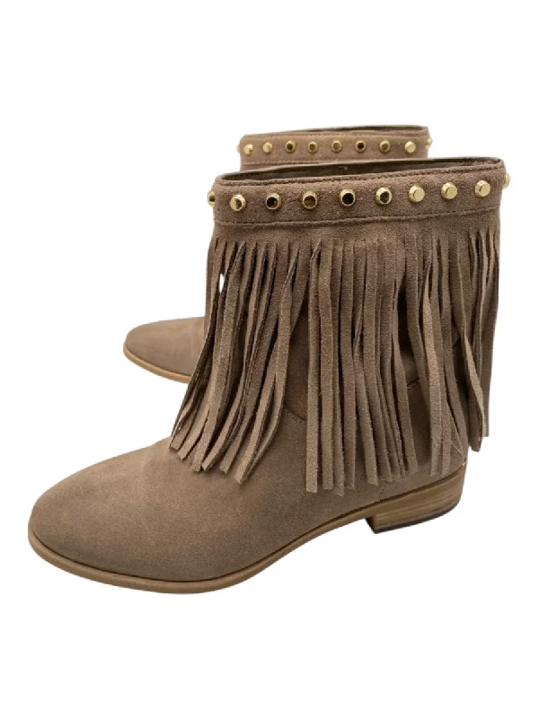 booties for vintage outfits-  Michael Michael Kors Shoe Size 7 Dark Beige Suede Almond Toe Studded Booties