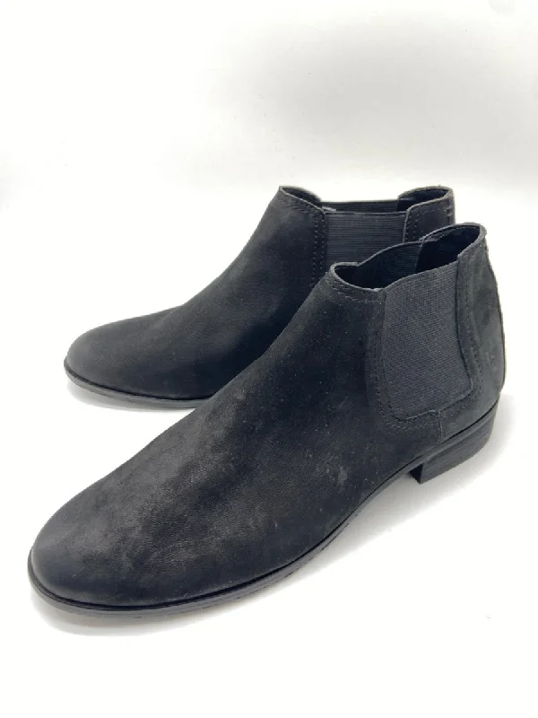 booties with thick sole-  Frye Shoe Size 10 Black Suede round toe Elastic Ankle Block Heel Booties