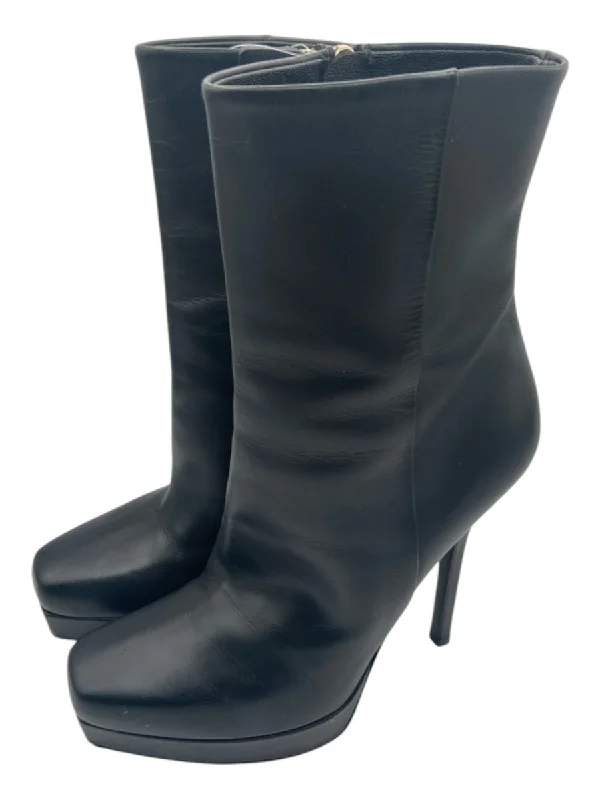 booties for edgy fashion-  Gucci Shoe Size 39 Black Leather Side Zip Stiletto Square Toe Platform Booties