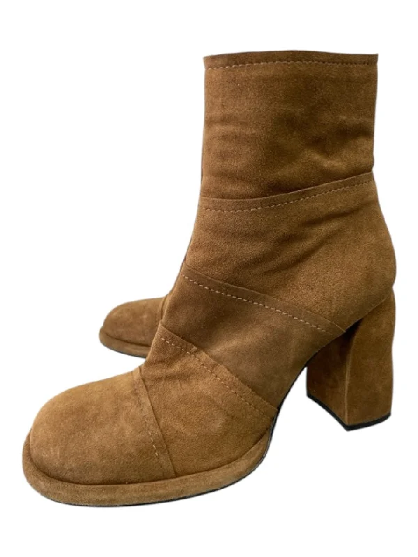 booties for walking toddlers-  Ixos Shoe Size 40 Tan Brown Suede Square Neck Inner Side Zip Block Heel Booties