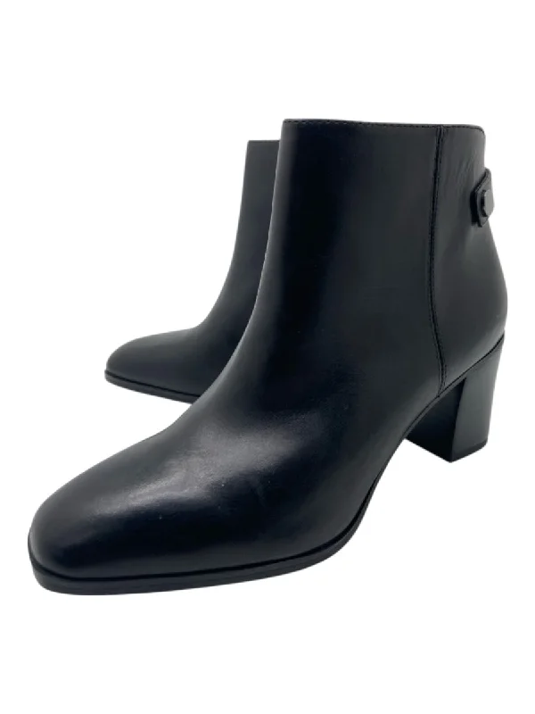 booties for layered outfits-  Franco Sarto Shoe Size 6.5 Black Leather Side Zip Square Toe Ankle Booties