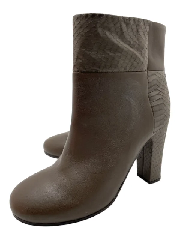 booties for minimalistic style-  See By Chloe Shoe Size 38 Taupe Brown Leather round toe Snake Embossed Booties