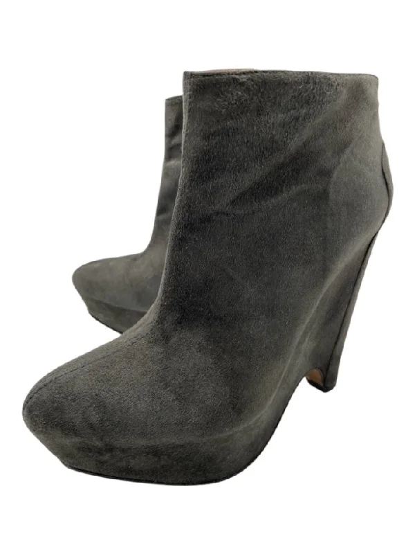 booties for maternity-  Pura Lopez Shoe Size 40 Dark Gray Leather Suede Almond Toe Side Zip Booties