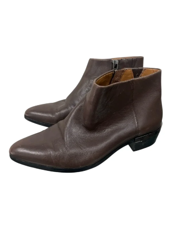 booties for winter-  Coach Shoe Size 6 Brown Leather Inner Side Zip Pointed Toe 1 inch heel Booties