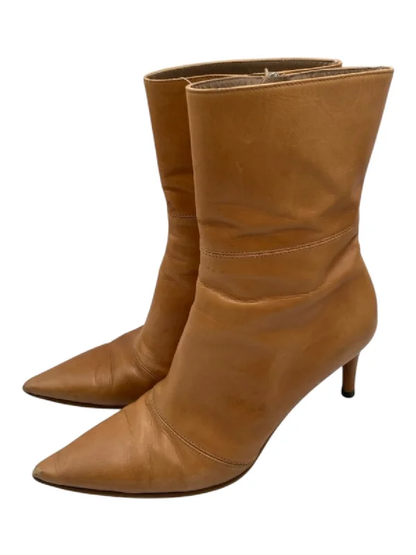 booties for special occasions-  Gucci Shoe Size 8 Tan Beige Leather Pointed Toe Inner Side Zip Calf High Booties