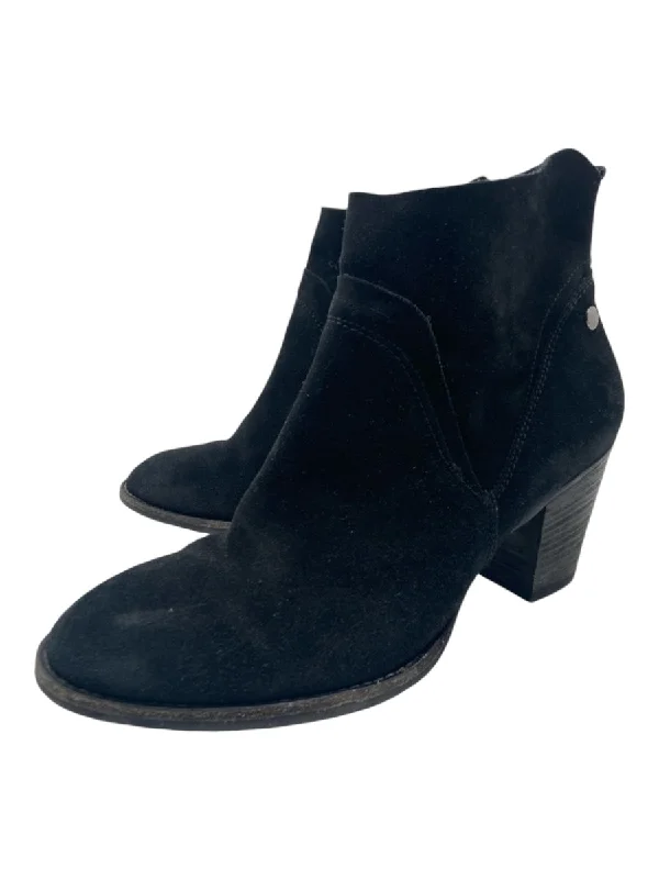 booties for city walking-  Paul Green Shoe Size 6.5 Black Suede Almond Toe Inner Side Zip Ankle Booties