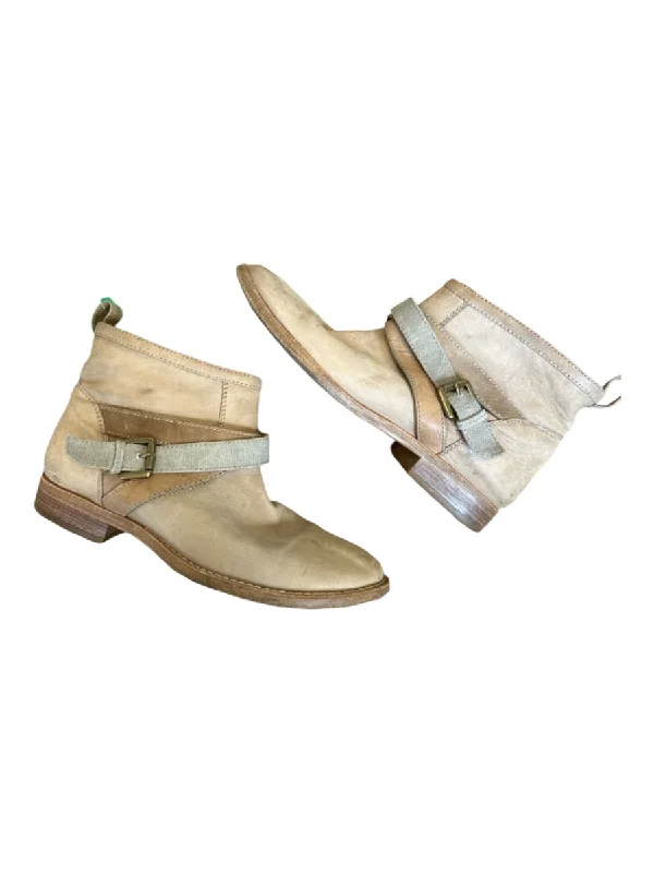 booties with snakeskin pattern-  Brunello Cucinelli Shoe Size 39.5 Tan Leather Side Buckle Booties