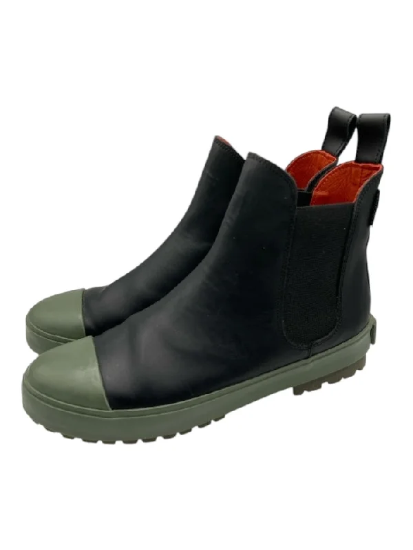 booties for fall-  Penelope Chilvers Shoe Size 40 Black & Green Leather Rubber Lug sole Booties