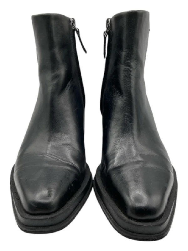 booties for girls-  Franco Sarto Shoe Size 7 Black Leather Square Toe Block Heel Booties