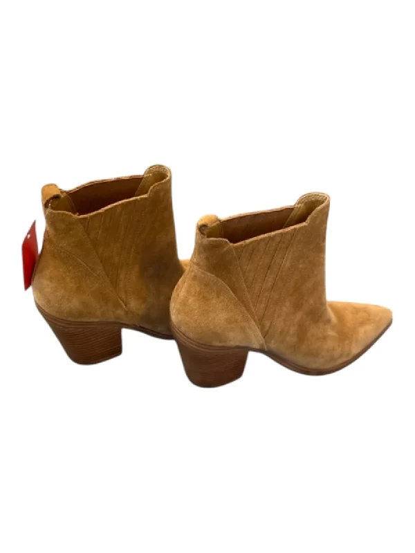 booties with ankle strap-  Marc Fisher Shoe Size 8.5 Tan Suede Block Heel Pointed Toe Booties