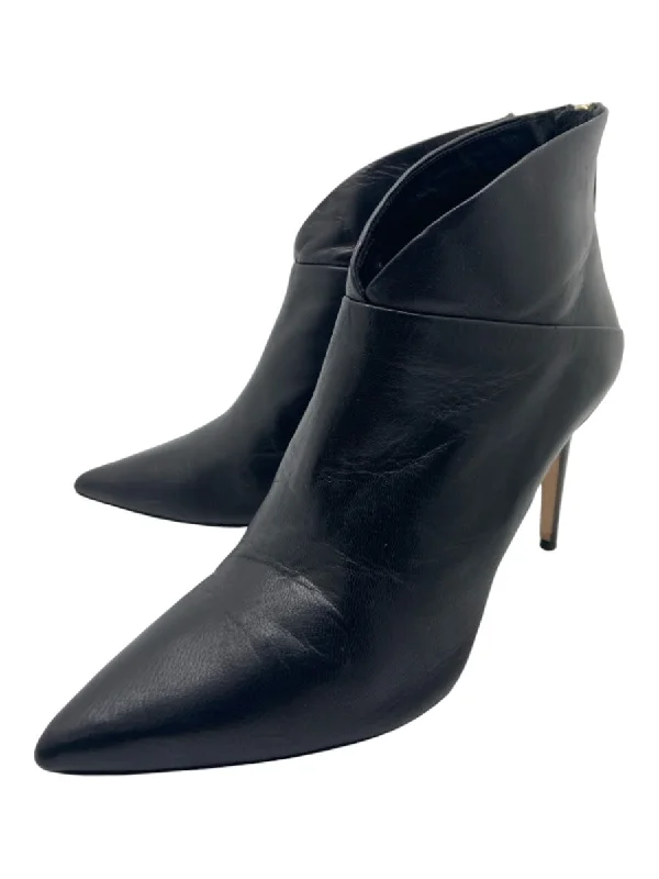 booties for wide calves-  Grigiarancio Shoe Size 38 Black Leather Pointed Toe Back Zip Stiletto Booties