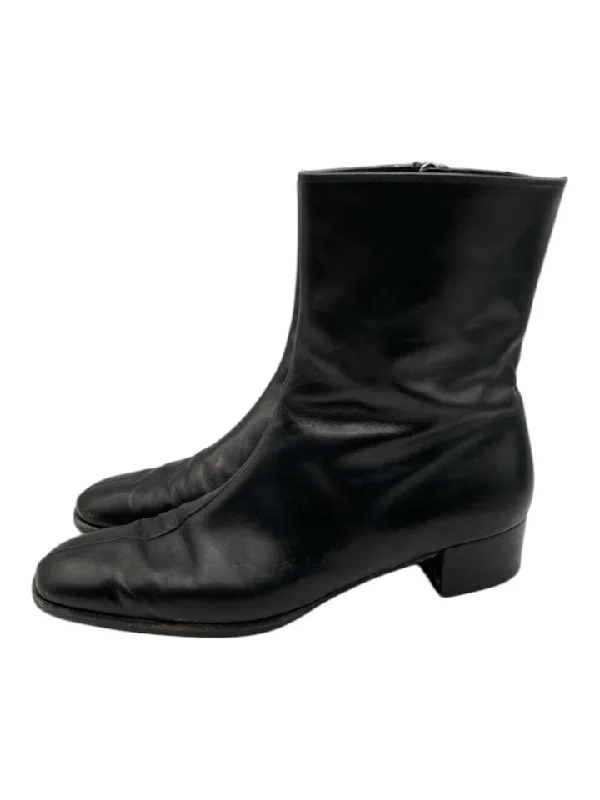 booties for postpartum-  Salvatore Ferragamo Shoe Size 7.5 Black Leather Square Toe Stacked Heel Booties