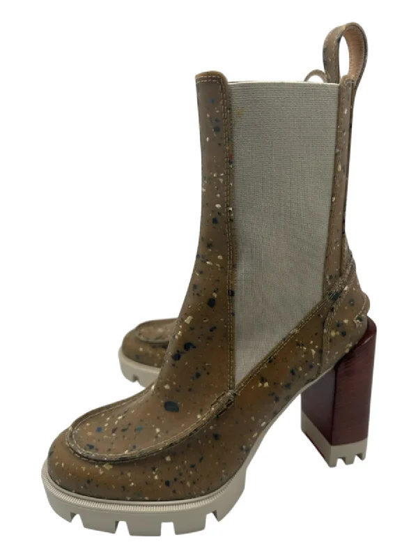 booties with perforations-  Christian Louboutin Shoe Size 38 Brown & Cream Silicone Speckled Booties