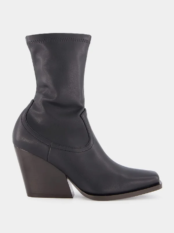 booties for grunge fashion-  Black Cowboy Stretch High-Heel Booties