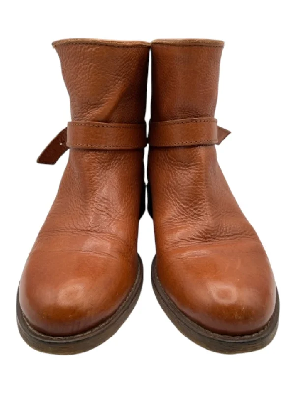 booties for tall women-  Madewell Shoe Size 6 Orange Leather Stacked Wood Heel Ankle Booties