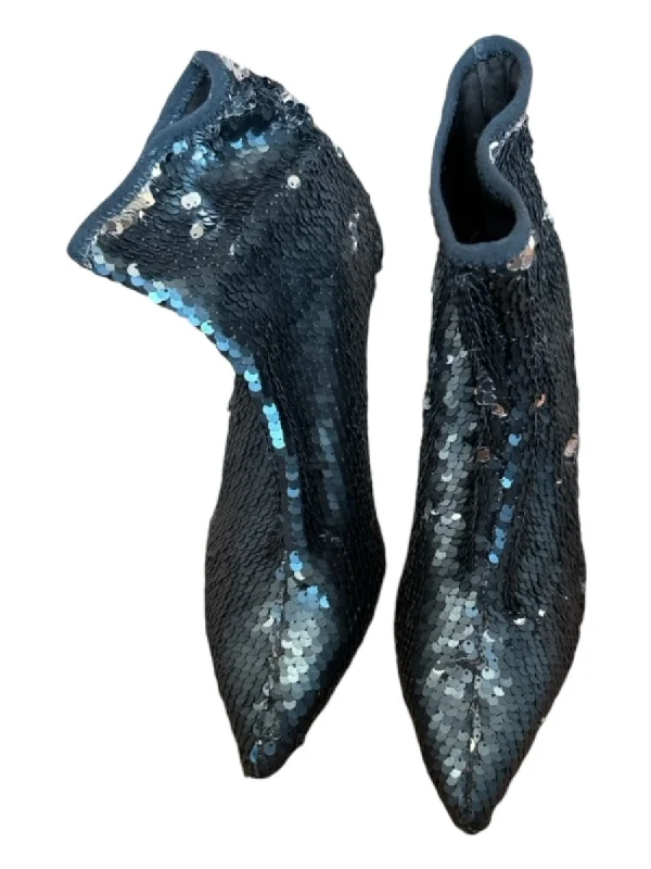 booties for special occasions-  Charles David Shoe Size 6.5 Blue Sequin Kitten Heel Pointed Toe Booties