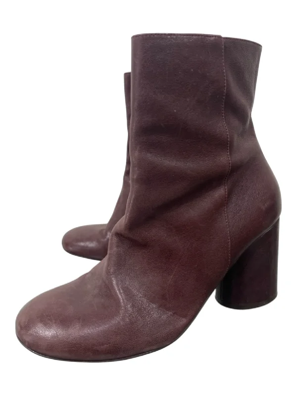 booties for weekend getaways-  Free People Shoe Size 36 Dark Brown Leather round toe Inner Side Zip Booties