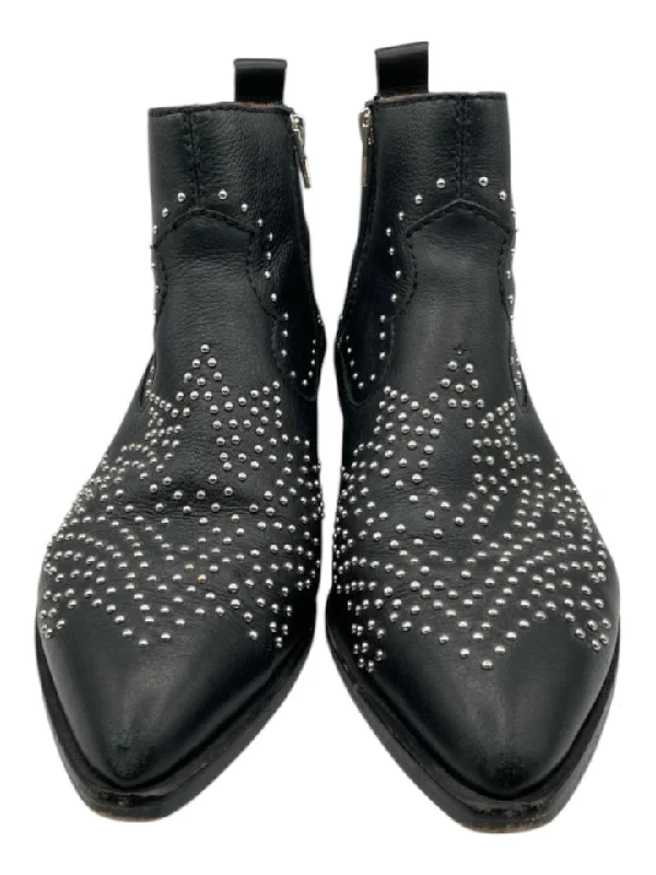 booties for skinny jeans-  Dolce Vita Shoe Size 9.5 Black Leather Pointed Toe Studded Stacked Booties