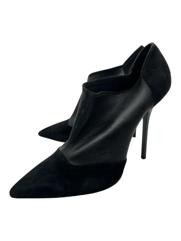 booties for casual outerwear-  Diego Dolcini Shoe Size 40 Black Suede & Leather Pointed Toe Stiletto Booties