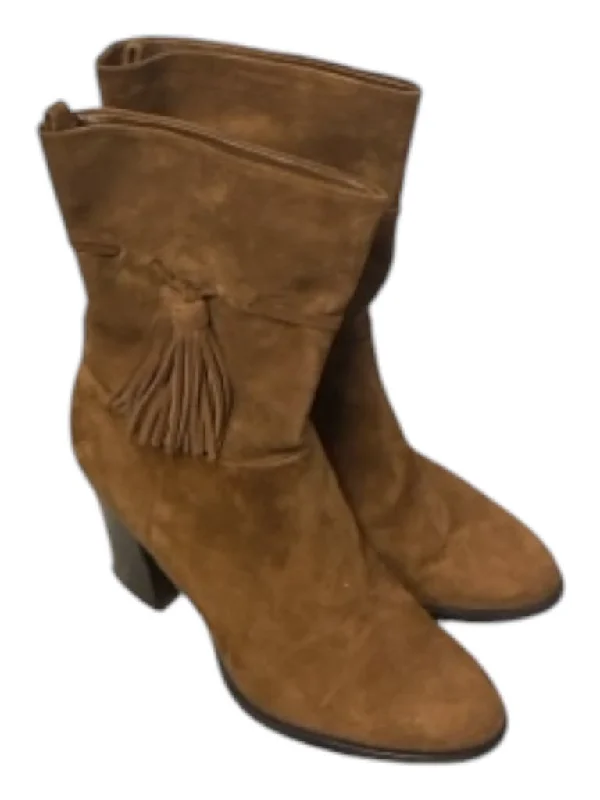 booties for countryside trips-  Marc Fisher Shoe Size 8 Brwon, Tan & pink Suede Side Zip Almond Toe Booties