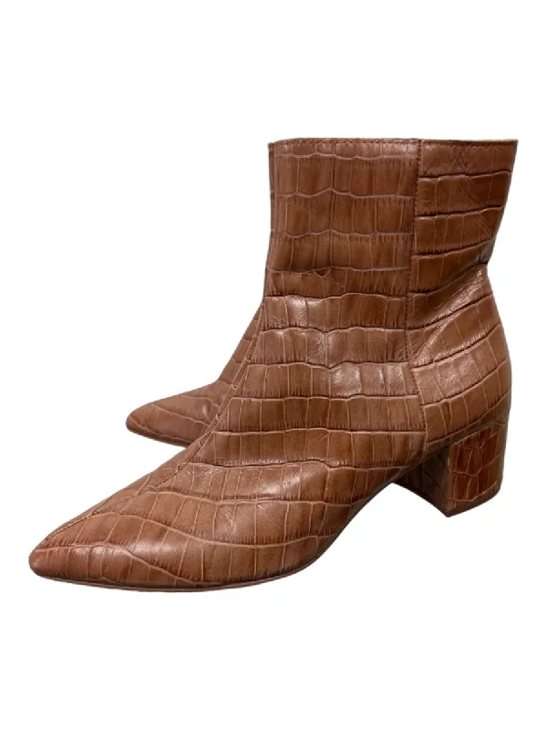 booties with removable insoles-  Dolce Vita Shoe Size 8.5 Brown Pointed Toe Croc Embossed Block Heel Booties