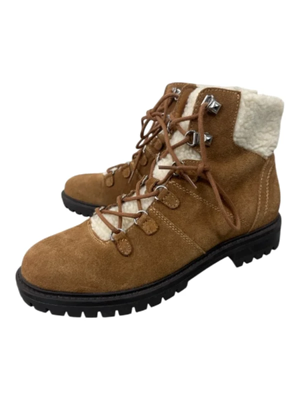 booties for stylish moms-  Marc Fisher Shoe Size 7 Brown & Cream Suede Faux Shearling Laces Hiking Booties