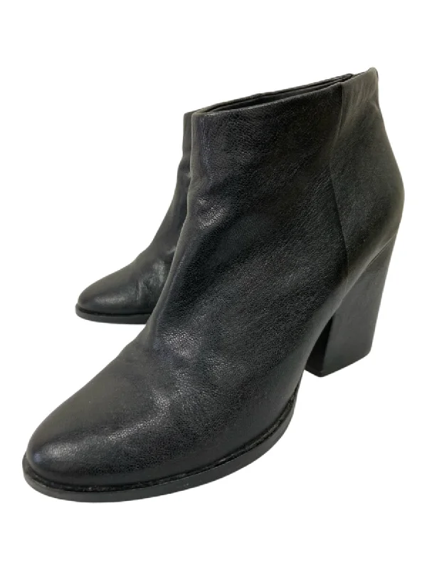 booties with bow details-  Cole Haan Shoe Size 8 Black Leather Block Heel Back Zip Almond Toe Booties