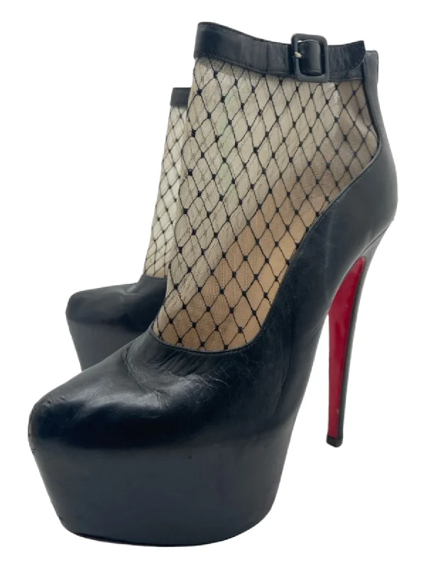 booties with wedge heels-  Christian Louboutin Shoe Size 37 Black Leather Platform Stiletto Booties