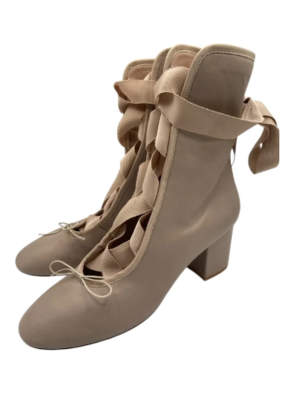 booties for minimal fashion-  Valentino Garavani Shoe Size 39 Slate pink Leather Laces Calf High Booties