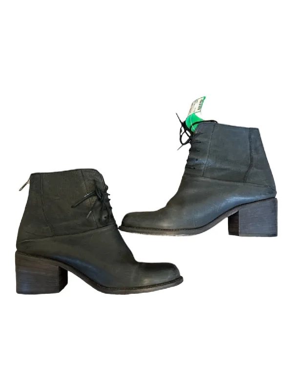 booties with fringe-  Ld Tuttle Shoe Size 39 Charcoal Leather Lace Up Block Heel Booties