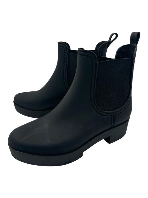 booties for winter-  Jeffrey Campbell Shoe Size 7 Black Rubber Almond Toe Calf High Elastic Booties