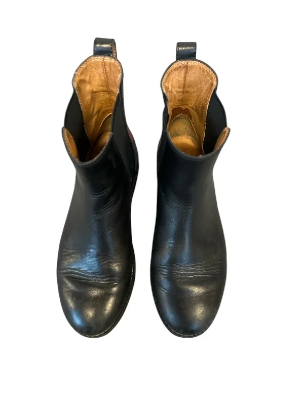 booties with glitter finish-  Madewell Shoe Size 6.5 Black Leather Rubber Sole Lug Booties