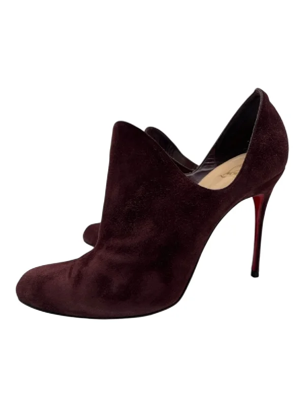 booties for boho outfits-  Christian Louboutin Shoe Size 42 Plum Purple Suede Almond Toe Stiletto Booties