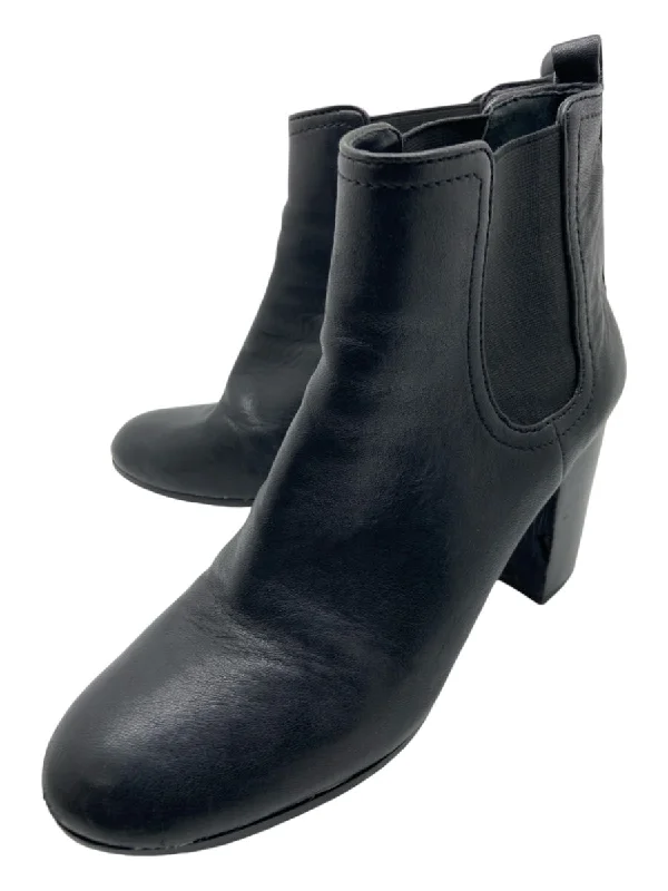 booties with elastic band-  Tory Burch Shoe Size 9.5 Black Leather Stacked Block Heel Chelsea Booties