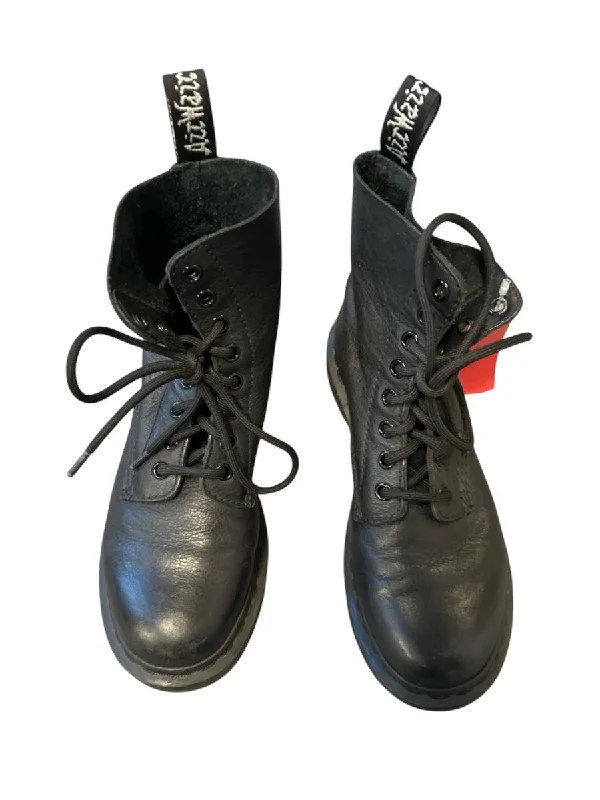 booties with rhinestones-  Dr Marten Shoe Size 6 Black Leather Lace Up Combat Booties