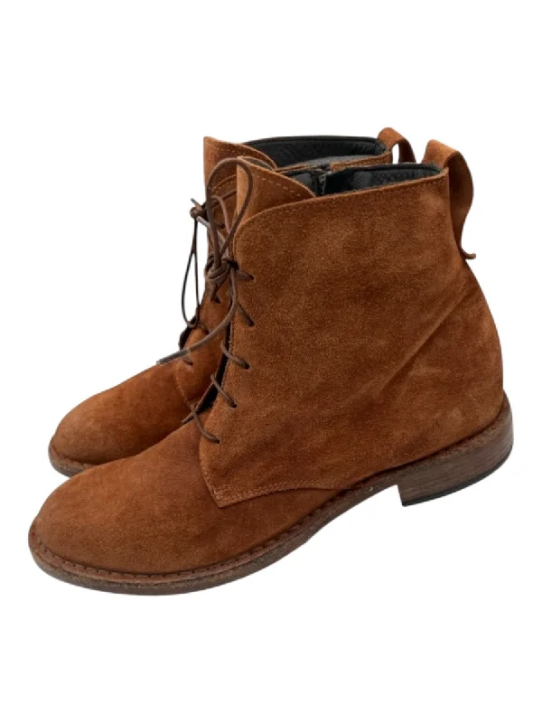 booties for classic fashion-  Moma Shoe Size 40 Brown Suede Inner Side Zip Laces Flat Chukka Booties