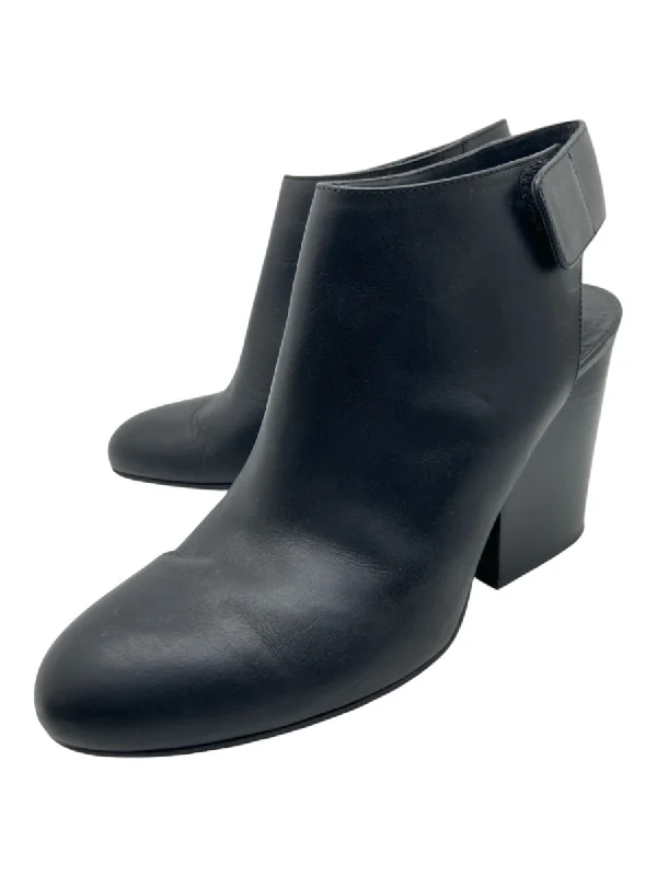 booties with block heel-  Vince Shoe Size 8.5 Black Leather round toe Stacked Block Heel Open Back Booties