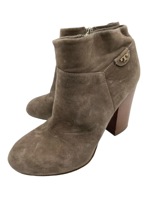 booties for biking-  Tory Burch Shoe Size 7 Gray & Brown Suede round toe Interior Zip Ankle Booties