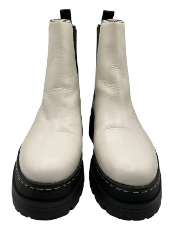 booties for cold weather-  Marc Fisher Shoe Size 6 White & Black Leather Platform Lug sole Booties