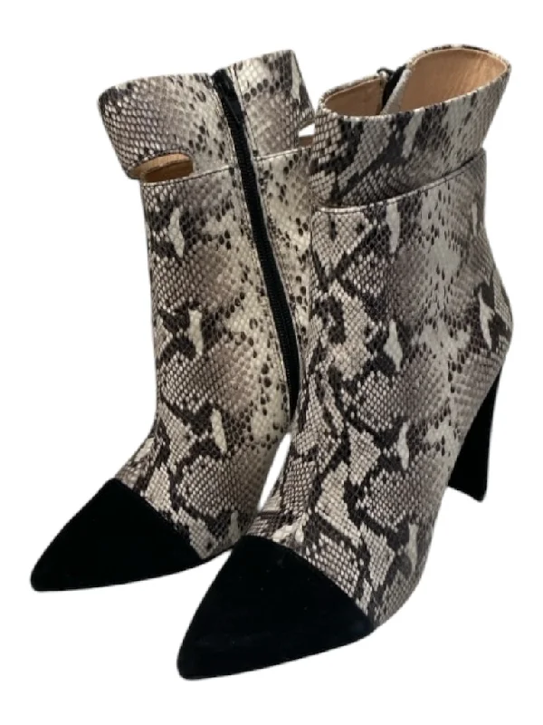 booties with adjustable straps-  42 Gold Shoe Size 7.5 Black & White Suede & Leather Pointed Toe Side Zip Booties