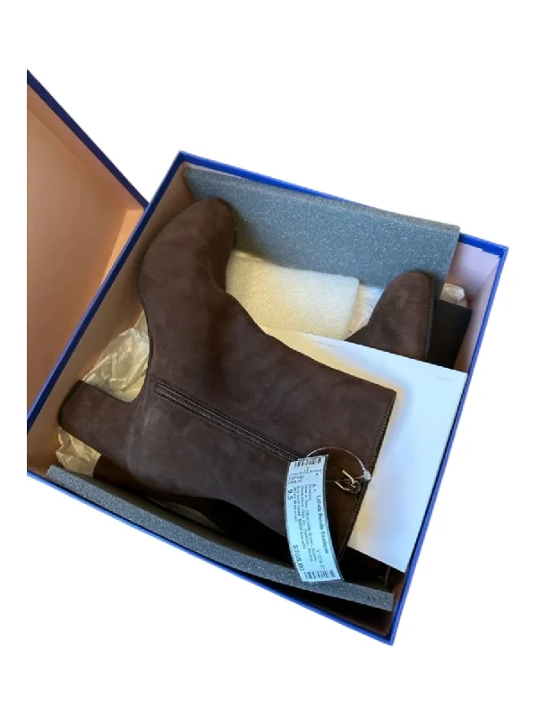 booties for date nights-  Stuart Weitzman Shoe Size 9.5 Chocolate Brown Suede Block Heel Side Zip Booties