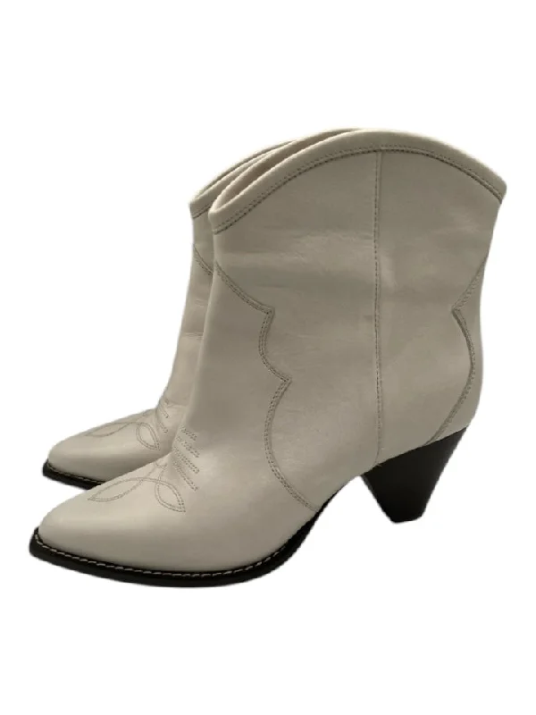 booties with peep toe-  Isabel Marant Shoe Size 38 Taupe Leather Pointed Toe Stacked Heel Booties