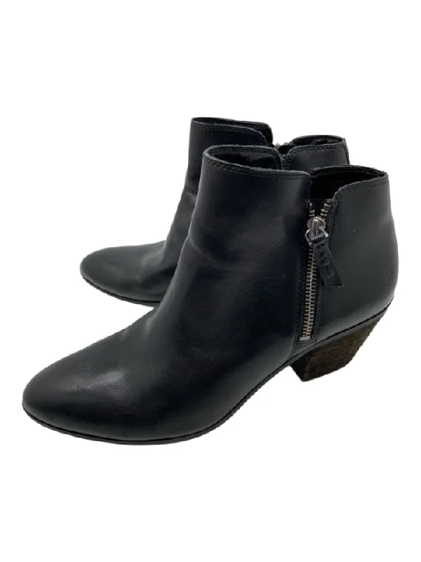 booties for late fall-  Frye Shoe Size 9.5 Black Leather Ankle Zipper Stacked Block Heel Booties