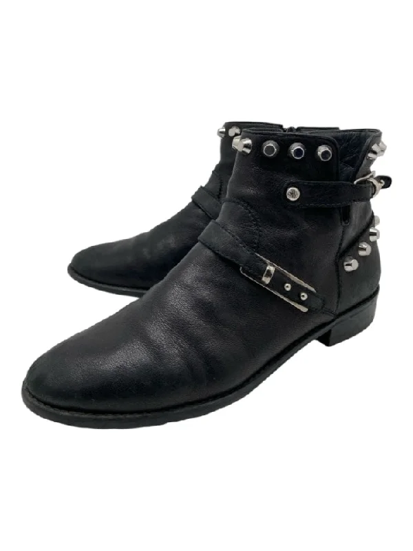 booties with warm lining-  Stuart Weitzman Shoe Size 6 Black Leather Studded Ankle Almond Toe Booties