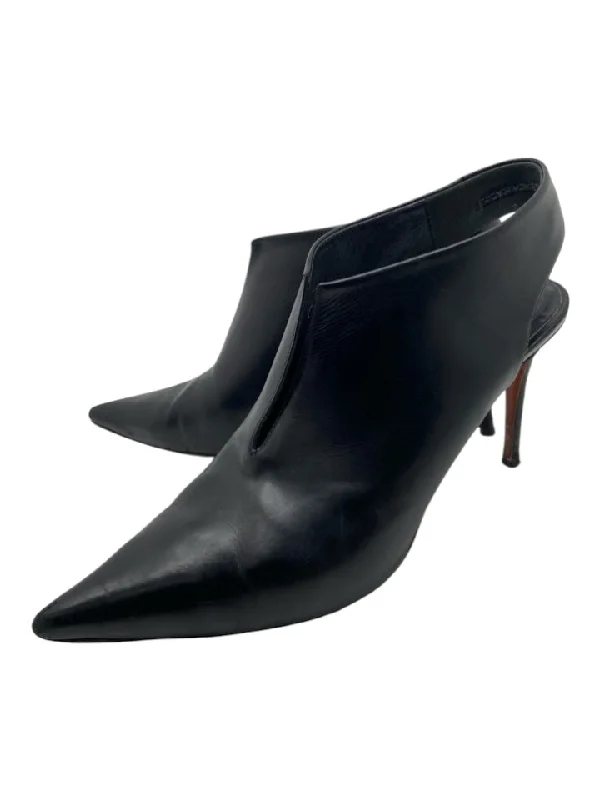 booties for hospitality industry-  Celine Shoe Size 39 Black Leather Pointed Toe Stiletto Booties