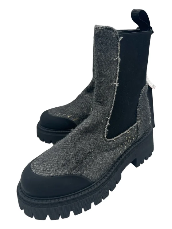 booties for foot fatigue-  Avant Toi Shoe Size 37 Gray & Black Cashmere & Leather Calf High Booties